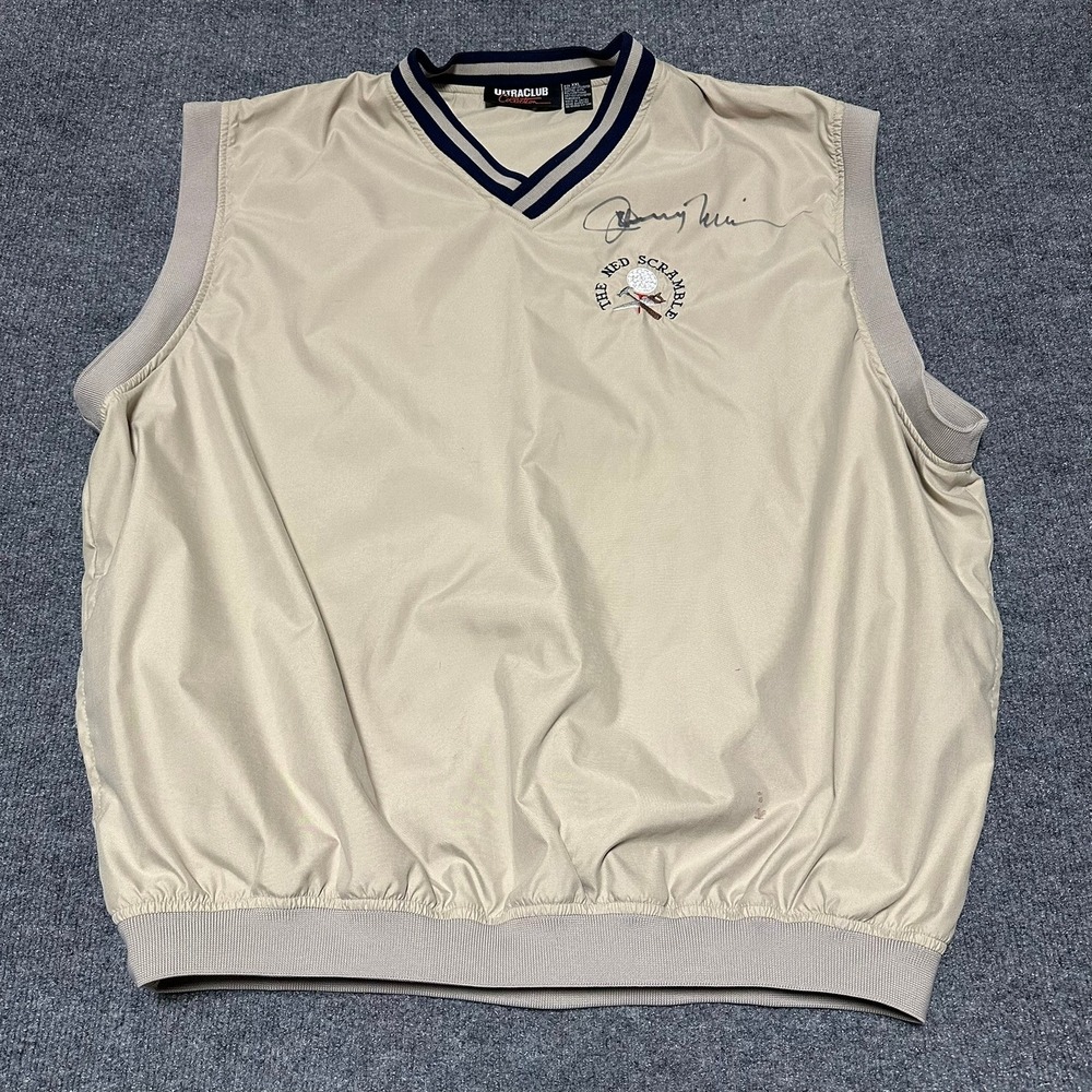 Johnny Miller Signed UltraClub Golf Vest Mens XXL Tan V-Neck Windshirt Scramble